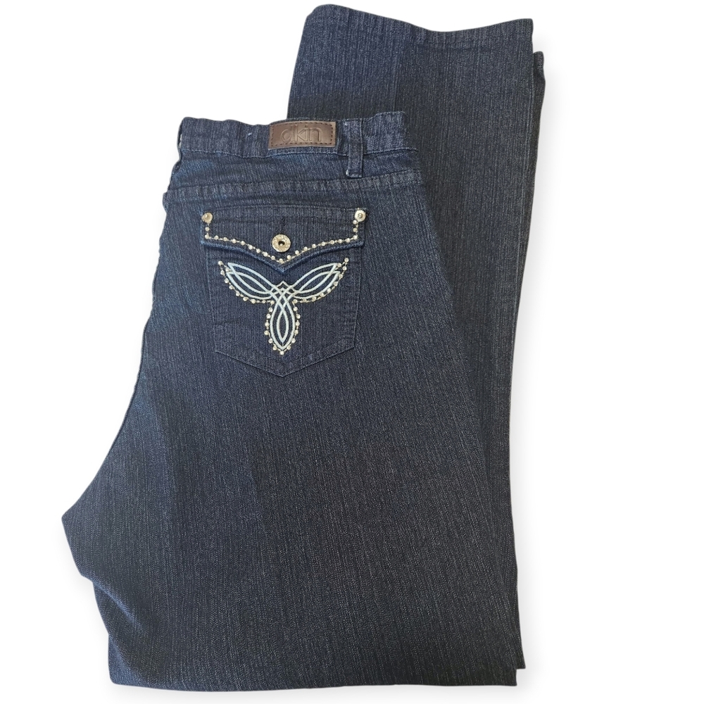 Dkin Jeans Embroidered Rhinestone Embellished Straight Blue Womens Plus Size 18W